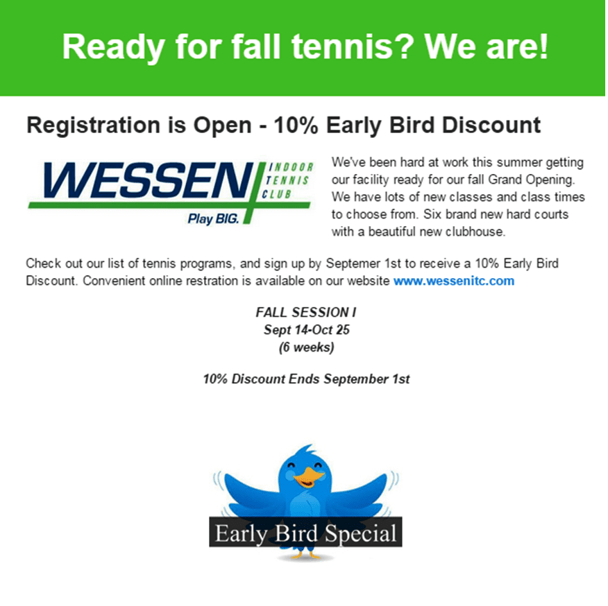 Early Bird Discount